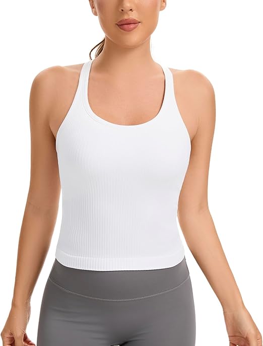 Lemef Vest Top with Built in Bra Sports Top for Women Ribbed Gym Tank Top Racerback Workout Yoga Shirt
