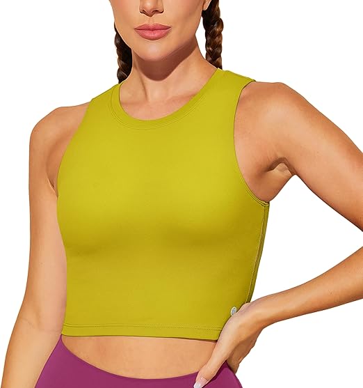 BAYDI Sports Bra Removable Padded Crop Tops High Neck Tank Tops with Built in Bra Longline Yoga Workout Top