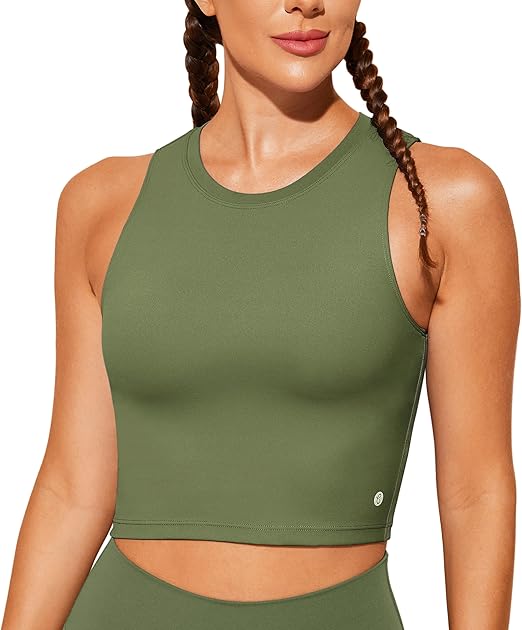 BAYDI Sports Bra Removable Padded Crop Tops High Neck Tank Tops with Built in Bra Longline Yoga Workout Top