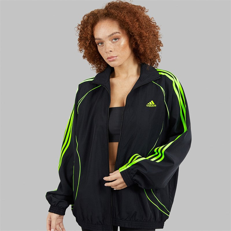 adidas Originals Womens Adicolour Teamgeist Oversized Woven Track Top Black/Signal Green