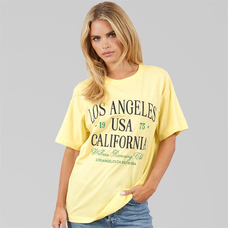 Brave Soul Womens Los Angeles T-Shirt Butter Yellow/Navy/Green