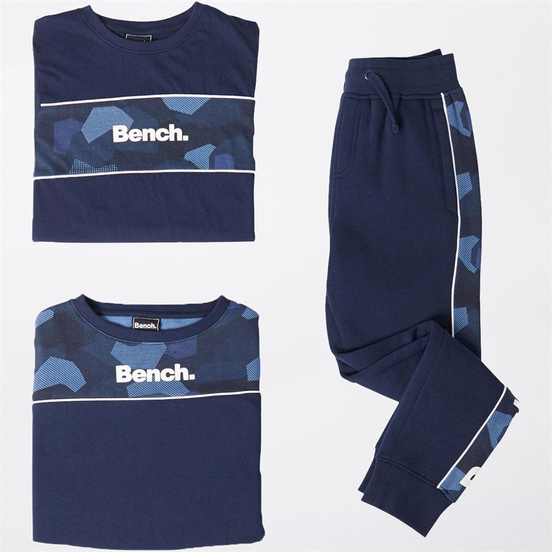 Bench Boys Blue Camo Sweatshirt Joggers And T-Shirt Three Pack Set Navy