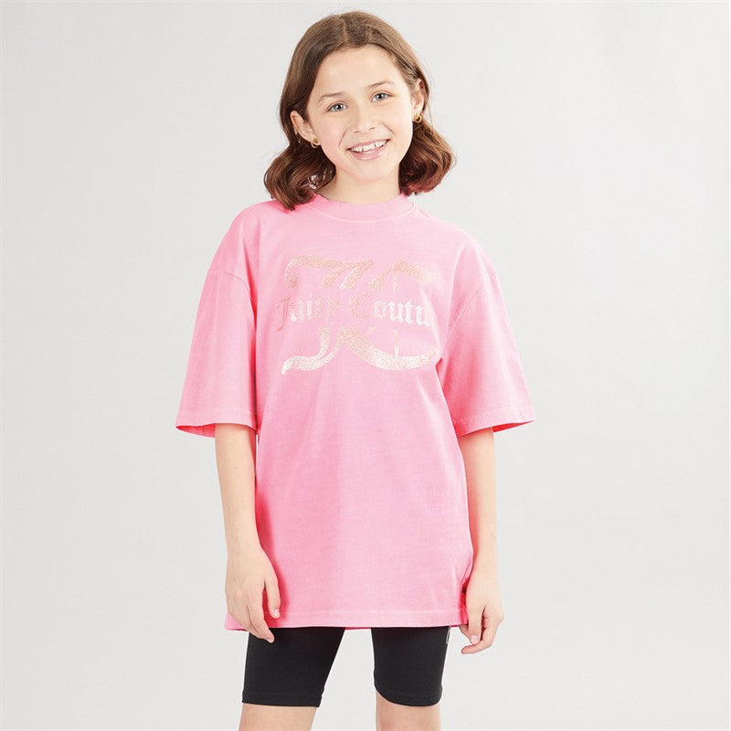 Juicy Couture Girls Jersey T-Shirt And Cycling Shorts Set Summer Neon Pink