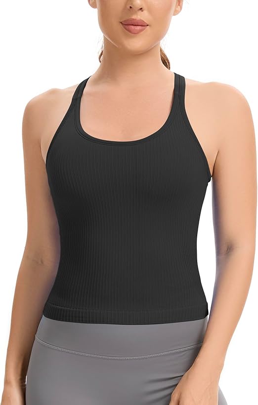 Lemef Vest Top with Built in Bra Sports Top for Women Ribbed Gym Tank Top Racerback Workout Yoga Shirt