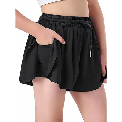 Girls Butterfly Shorts, Dance Sports Girls Shorts Elastic Waist Drawstring Girls Cycling Shorts Summer Cute Running Shorts Womens with Pockets