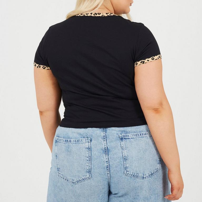 Brave Soul Plus Size Short Sleeve T-shit with Leopard Print Neck and Sleeve Rib