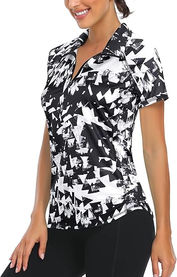 Syphiby Gym Top Women Short Sleeve Polo Shirts 1/4 Zip Up Moisture Wicking Golf Tops Sports Workout Running Tshirt S-XXL