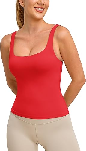 BAYDI Clouduxi Tank Tops with Built in Bras-Square Neck Workout Tops Padded Yoga Shirts Gym Athletic Sleeveless Camisole