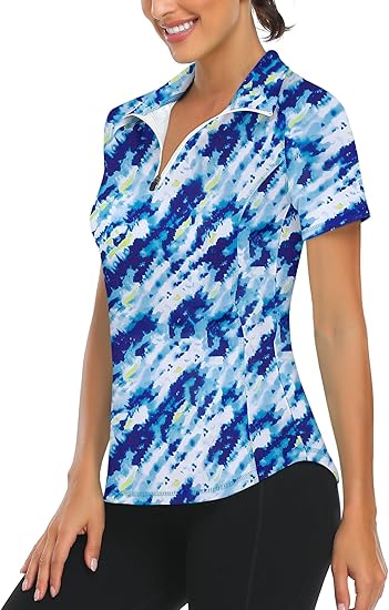 Syphiby Gym Top Women Short Sleeve Polo Shirts 1/4 Zip Up Moisture Wicking Golf Tops Sports Workout Running Tshirt S-XXL