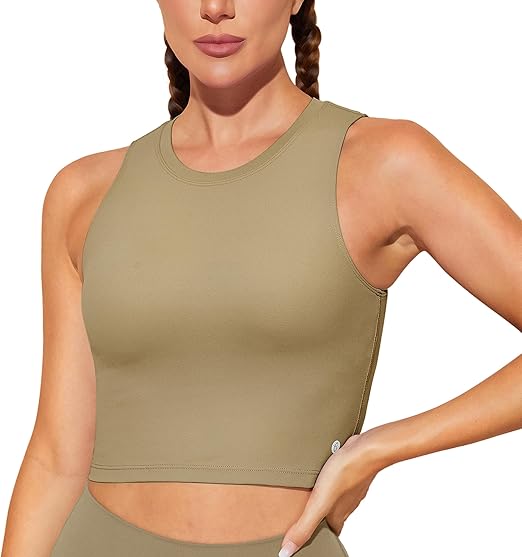 BAYDI Sports Bra Removable Padded Crop Tops High Neck Tank Tops with Built in Bra Longline Yoga Workout Top