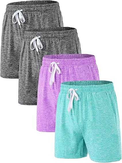 4 Pack Girls Sports Shorts with Pockets Girls Cycling Shorts Summer Casual Kids School PE Athletic Short for Gym Dance Running