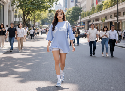 zipanda oversize T shirt blue Printed zipanda boxy and over shoulders
