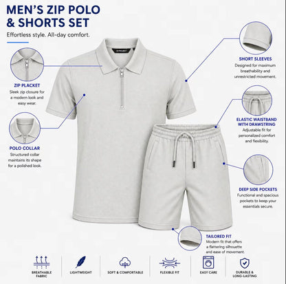 Men’s Half Zip Polo Shirt &amp; Shorts Set