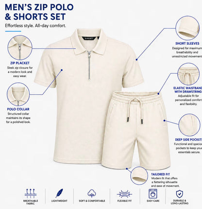 Men’s Half Zip Polo Shirt &amp; Shorts Set
