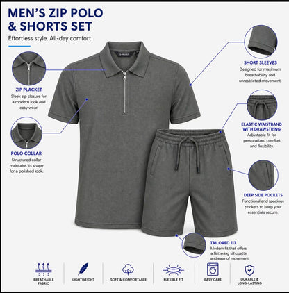 Men’s Half Zip Polo Shirt &amp; Shorts Set