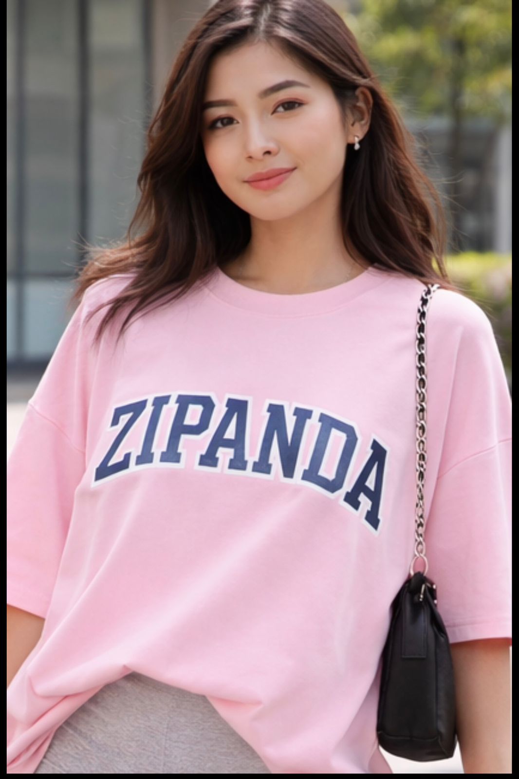Zipanda Pink oversize printed zipanda Logo boxy style