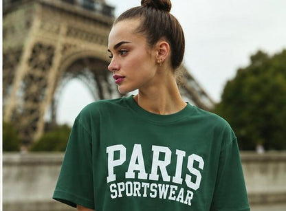 Paris Sportswear Logo Oversized T-Shirt for Women – Blue Casual Graphic Tee Women’s Paris Sportswear Graphic T-Shirt – Relaxed Fit Streetwear Top