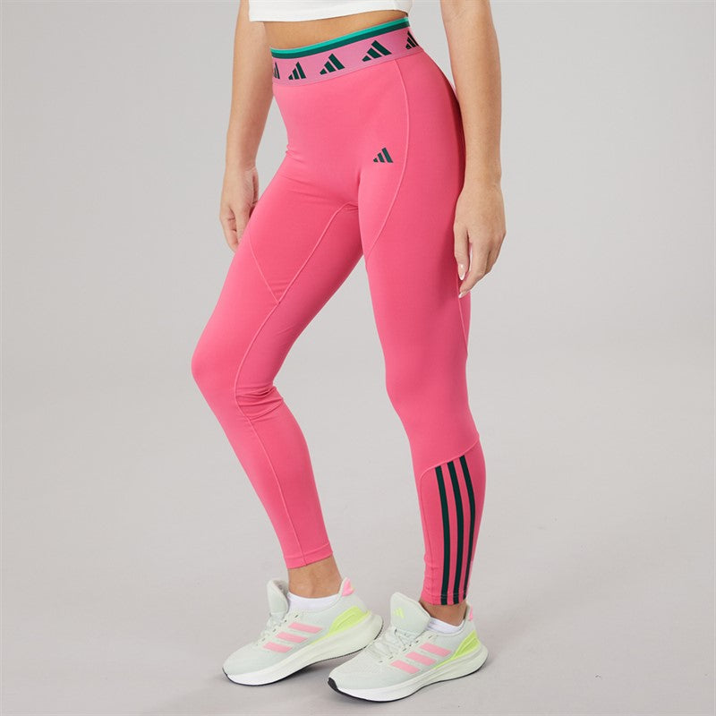 Adidas Womens Hyperglam Full Length Colour Pop Leggings Pink Fusion/Collegiate Green/Semi Court Green