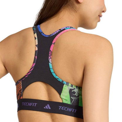 Womens X Jeremy Scott Tank Top Medium Support Sports Bra Acid Yellow/Semi Lucid Fuchsia/Active Purple