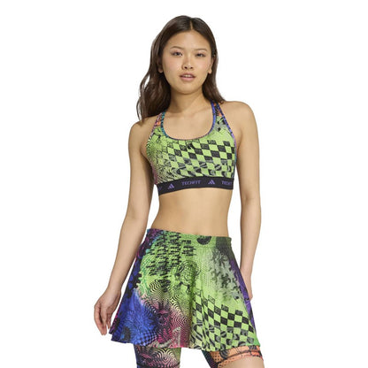 Womens X Jeremy Scott Tank Top Medium Support Sports Bra Acid Yellow/Semi Lucid Fuchsia/Active Purple