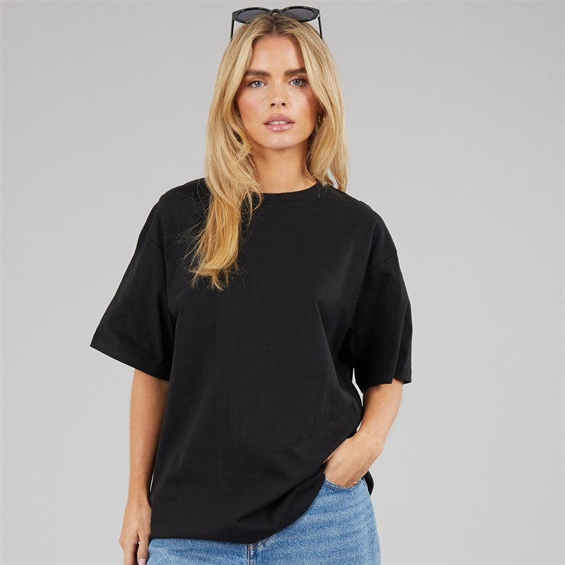 Brave Soul Womens Ascot Oversized T-Shirt Black