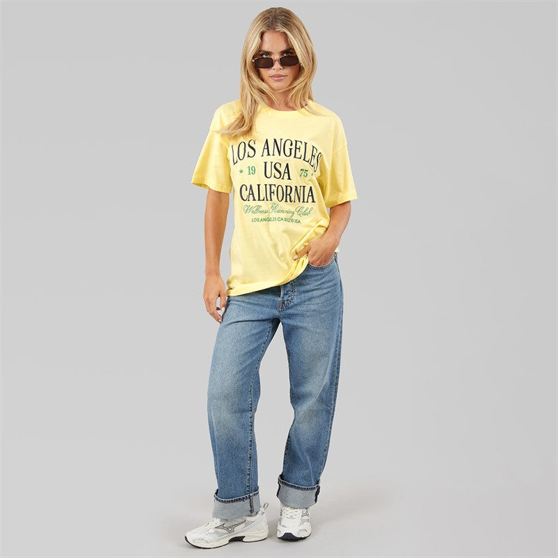 Brave Soul Womens Los Angeles T-Shirt Butter Yellow/Navy/Green