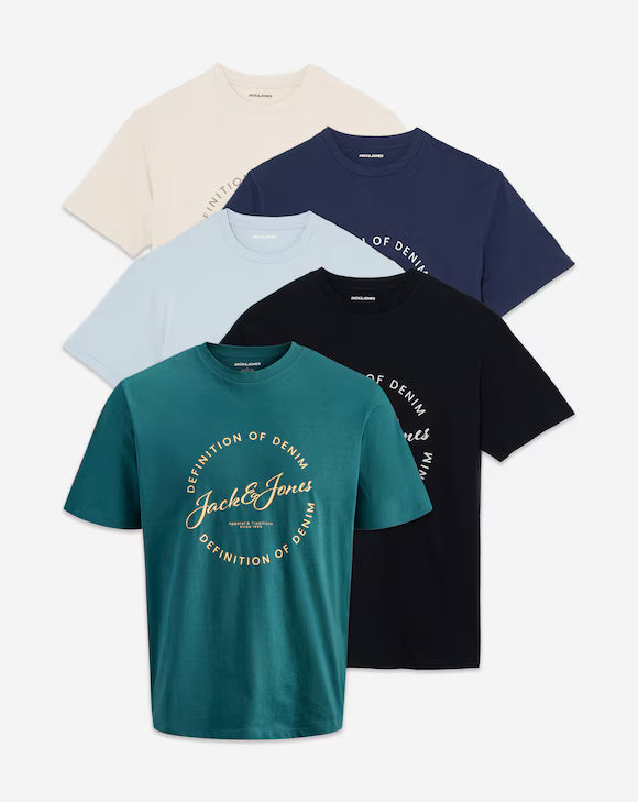 Jack &amp; Jones Grayson Logo T-Shirt 5 Pack - Multi