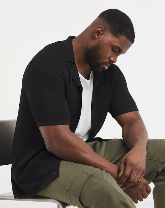 Jack &amp; Jones Chris Knitted Resort Polo - Black