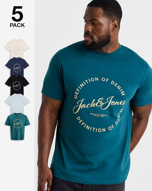 Jack &amp; Jones Grayson Logo T-Shirt 5 Pack - Multi