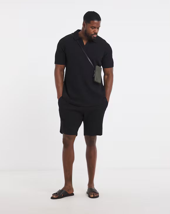 Jack &amp; Jones Islington Texture Polo &amp; Short Set - Black