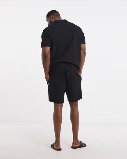 Jack &amp; Jones Islington Texture Polo &amp; Short Set - Black