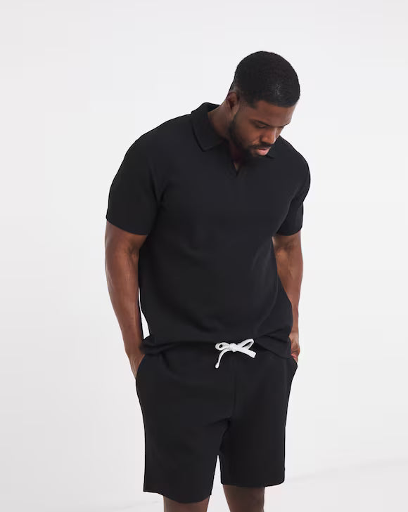 Jack &amp; Jones Islington Texture Polo &amp; Short Set - Black