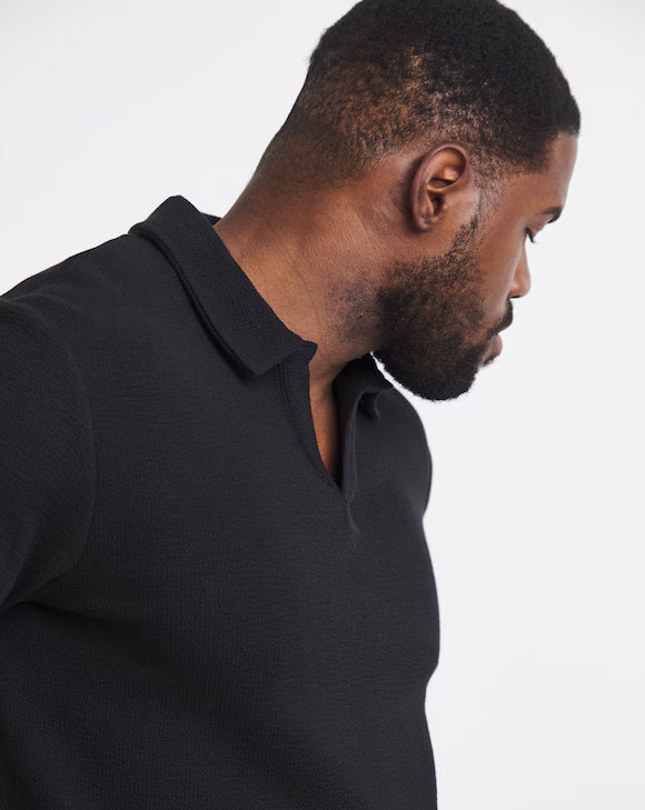Jack &amp; Jones Islington Texture Polo &amp; Short Set - Black