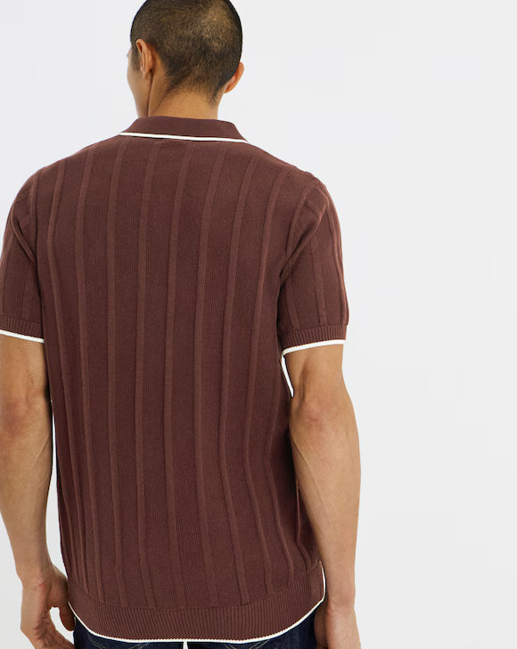 Button Through Texture Knitted Polo