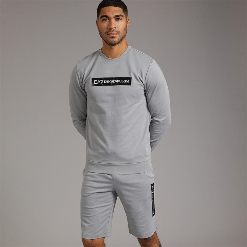 EA7 Mens Sweatshirt and Shorts Set Sharkskin