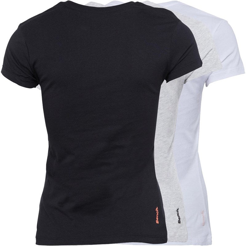Bench Womens Jada Three Pack T-Shirts Black/Grey Marl/White