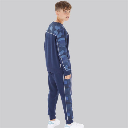 Bench Boys Blue Camo Sweatshirt Joggers And T-Shirt Three Pack Set Navy