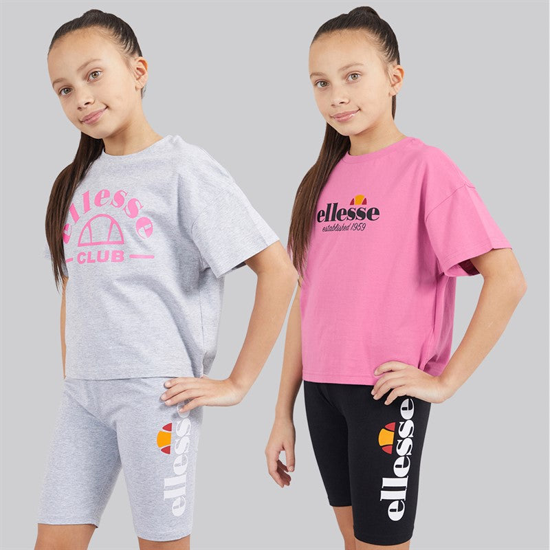 Ellesse Junior Girls Carmela Logo T-Shirts And Shorts Four Piece Set Grey Marl 112