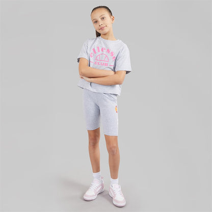 Ellesse Junior Girls Carmela Logo T-Shirts And Shorts Four Piece Set Grey Marl 112