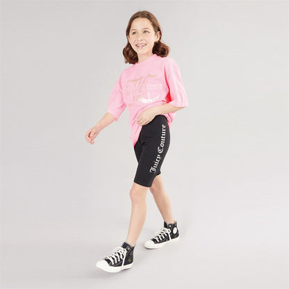 Juicy Couture Girls Jersey T-Shirt And Cycling Shorts Set Summer Neon Pink
