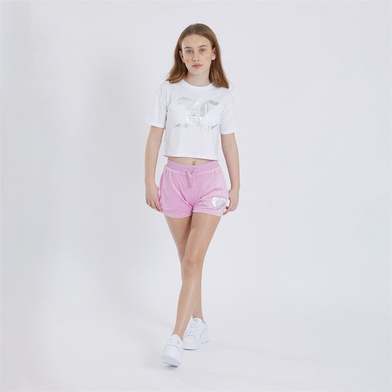 Juicy Couture Girls Heart Boxy T-Shirt And Velour Shorts Set Pink Lavender