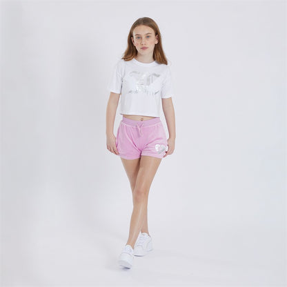 Juicy Couture Girls Heart Boxy T-Shirt And Velour Shorts Set Pink Lavender