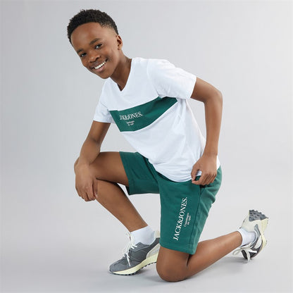 JACK &amp; JONES Boys Chester T-Shirt And Shorts Set Trekking Green