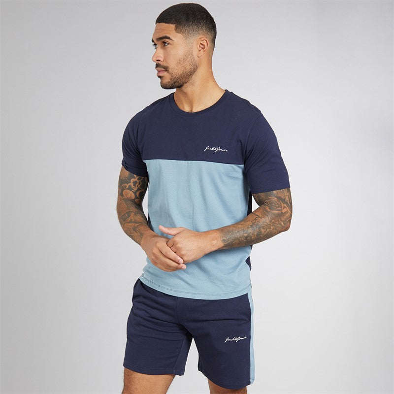 JACK &amp; JONES Mens Trip T-Shirt And Shorts Set Navy Blazer