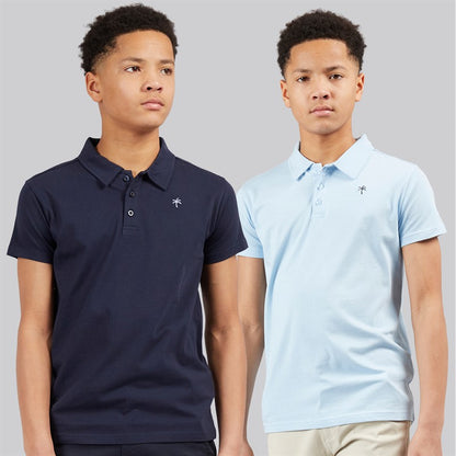 Kangaroo Poo Boys Two Pack Polo Shirts Navy/Light Blue