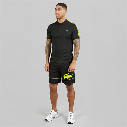 Lacoste Mens Branded Stripe Polo Shirt Black
