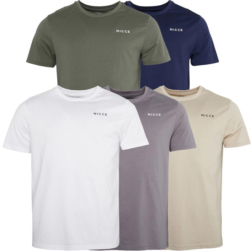 Mens Buena Five Pack T-Shirts Dark Stone/Steel Grey/White/Navy/Khaki