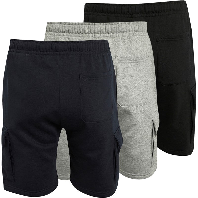 French Connection Mens Jersey Cargo Three Pack Shorts Multi 1 - Black/Marine/Light Grey Mel