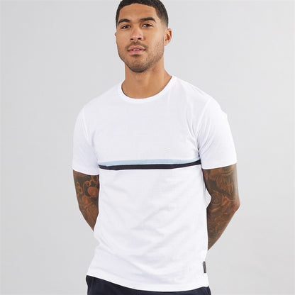 French Connection Mens Stripe T-Shirt White/Sky/Marine