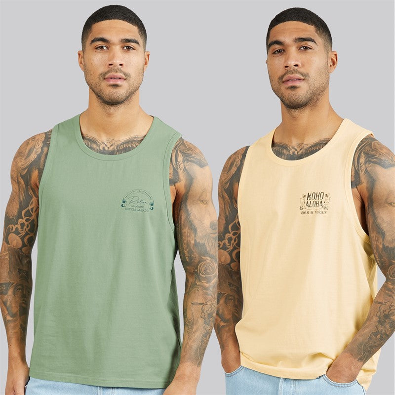 Mens Onda Ringer Two Pack Vests Sage/Ecru